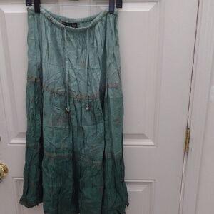 Passport Green Pleated Maxi Skirt Casual Resort Wear